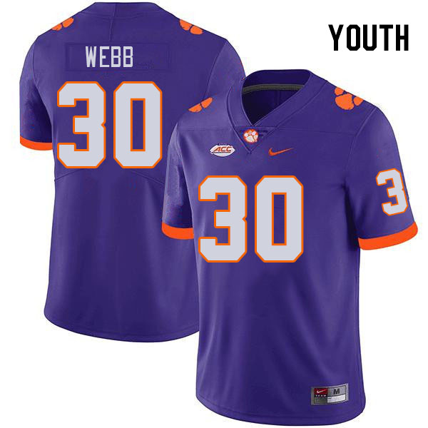 Youth #30 Kylen Webb Clemson Tigers College Football Jerseys Stitched-Purple - Click Image to Close